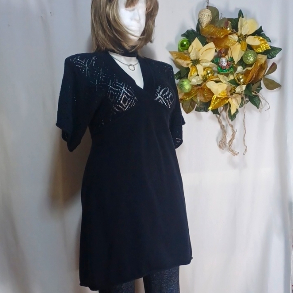 Elle Beautiful Open Knit Dress Tunic black Size XL